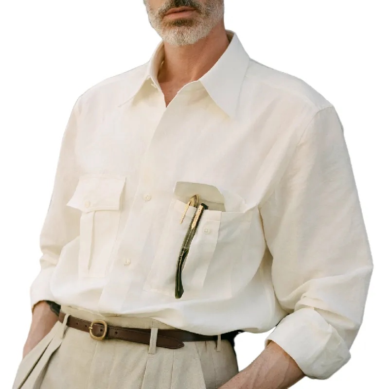 Men's Casual Solid Color Lapel Long Sleeve Shirt 00204528F sold by Manly