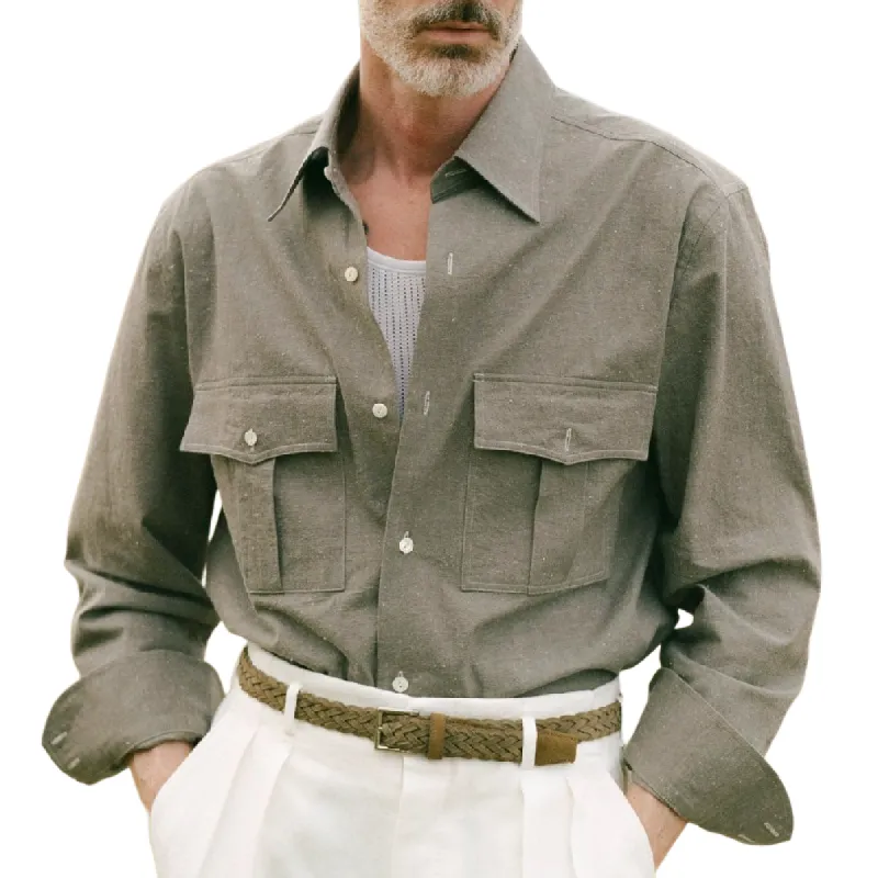 Men's Casual Lapel Cotton and Linen Long-sleeved Shirt 86431115F sold by Manly