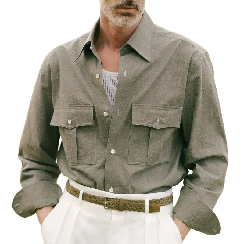 Men's Casual Lapel Cotton and Linen Long-sleeved Shirt 86431115F sold by Manly