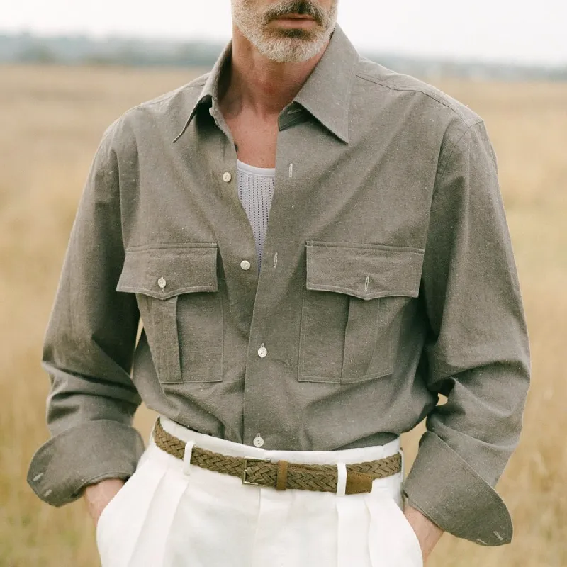 Men's Casual Lapel Cotton and Linen Long-sleeved Shirt 86431115F sold by Manly product image thumbnail 2