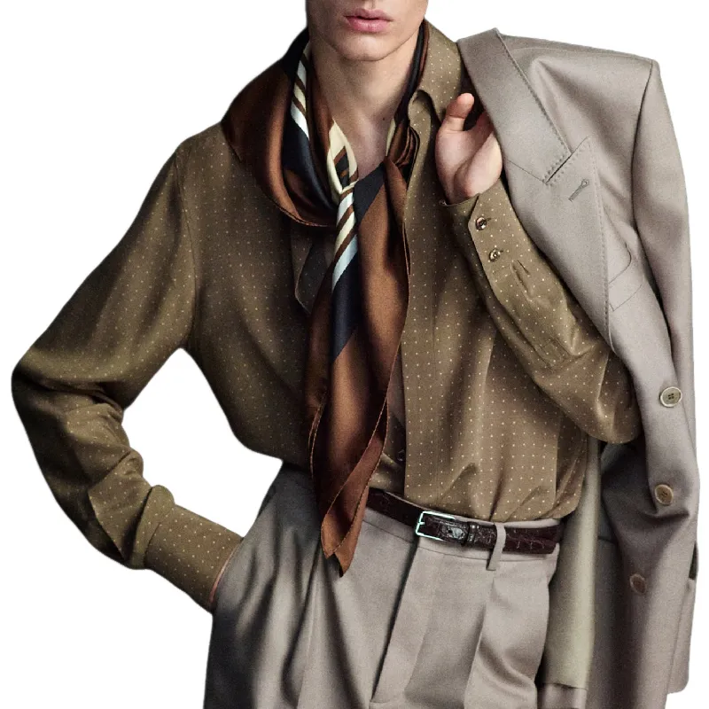 Men's Casual Polka Dot Digital Print Lapel Long Sleeve Shirt 19649597F sold by Manly