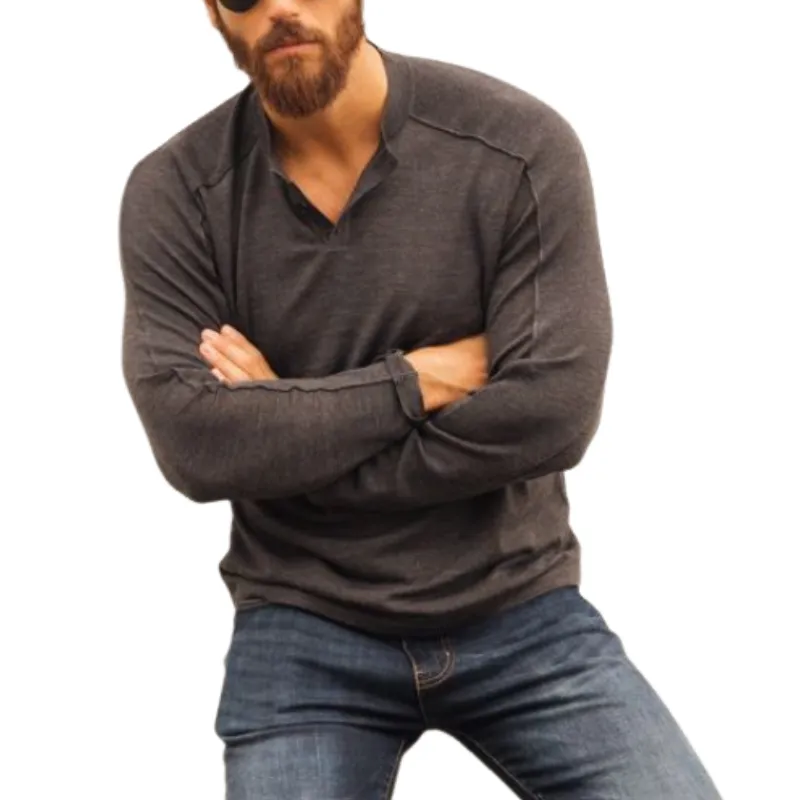 Men's Classic Casual Slim Fit V-Neck Knitted Long Sleeve T-Shirt 74229136K sold by Manly