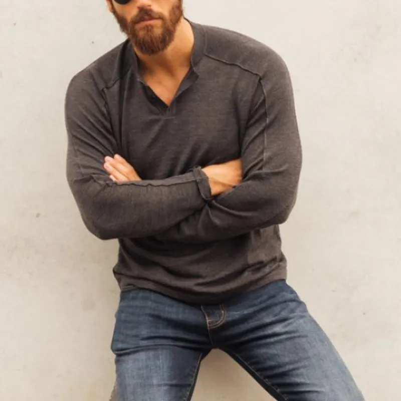 Men's Classic Casual Slim Fit V-Neck Knitted Long Sleeve T-Shirt 74229136K sold by Manly product image thumbnail 2