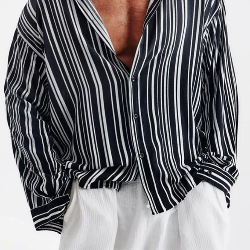 Men's Classic Casual Vertical Striped Long Sleeve Shirt 32808234K sold by Manly product image thumbnail 3