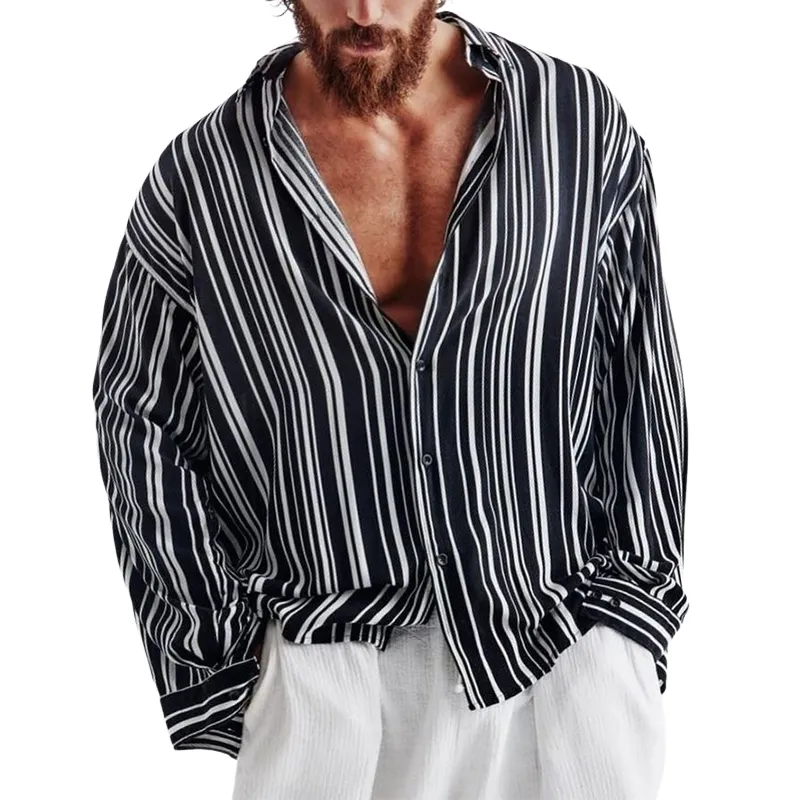 Men's Classic Casual Vertical Striped Long Sleeve Shirt 32808234K sold by Manly
