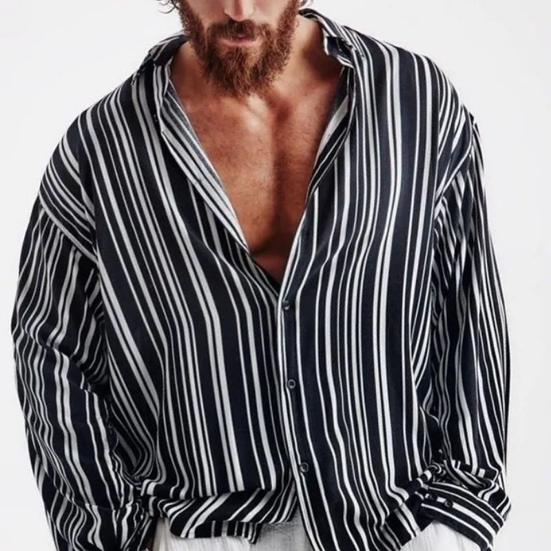 Men's Classic Casual Vertical Striped Long Sleeve Shirt 32808234K sold by Manly product image thumbnail 2
