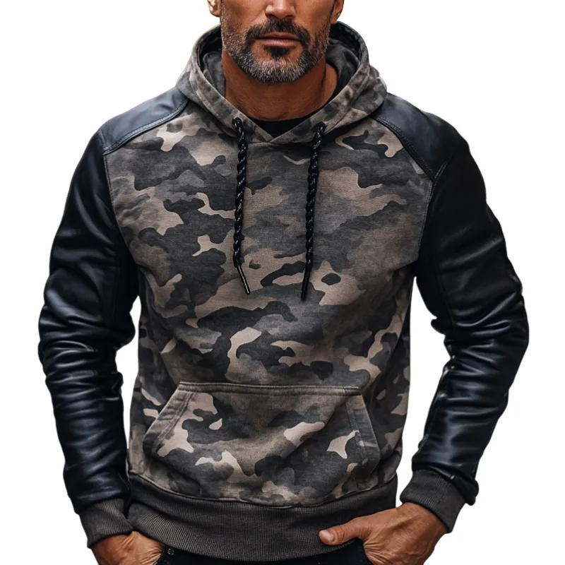 Men's Casual Trendy Camouflage Patchwork Hoodie 99313356F sold by Manly