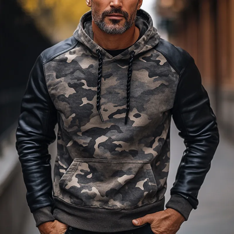 Men's Casual Trendy Camouflage Patchwork Hoodie 99313356F sold by Manly product image thumbnail 2
