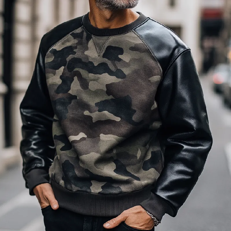 Men's Casual Trendy Camouflage Patchwork Round Neck Sweatshirt 18225408F sold by Manly product image thumbnail 2