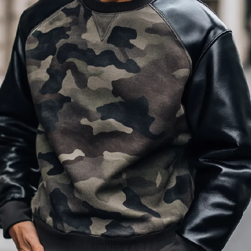 Men's Casual Trendy Camouflage Patchwork Round Neck Sweatshirt 18225408F sold by Manly product image thumbnail 3