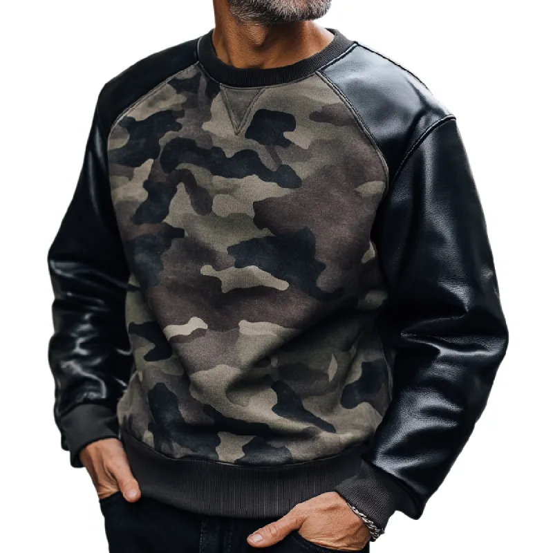 Men's Casual Trendy Camouflage Patchwork Round Neck Sweatshirt 18225408F sold by Manly