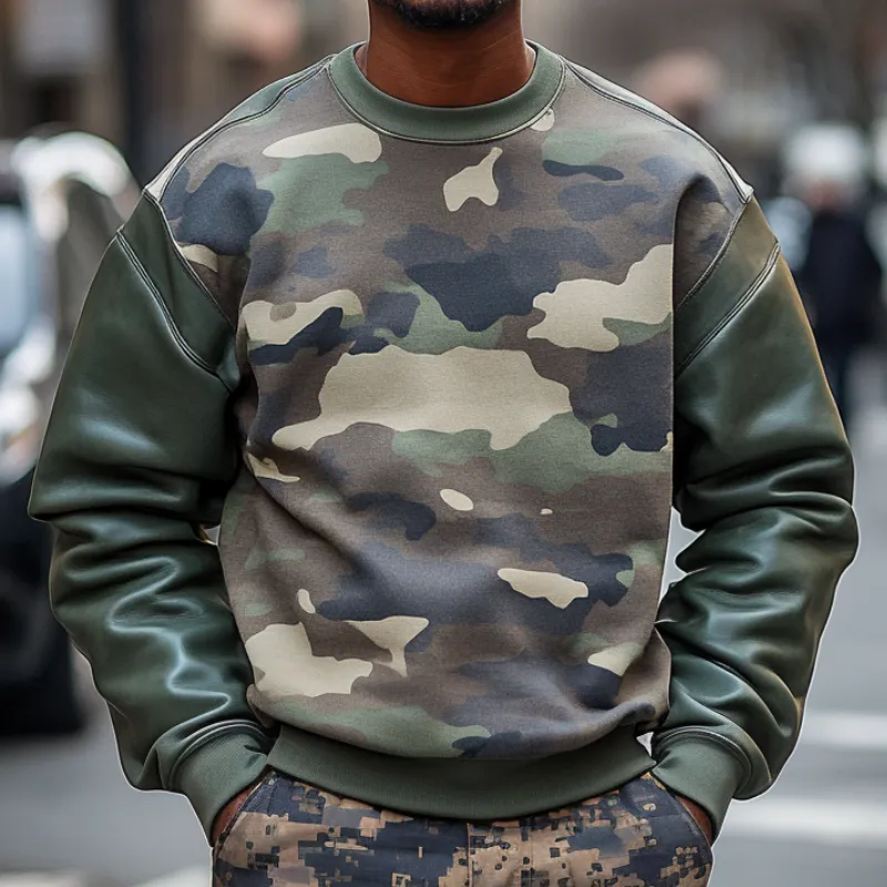 Men's Outdoor Casual Camouflage Patchwork Round Neck Sweatshirt 00925555F sold by Manly product image thumbnail 2