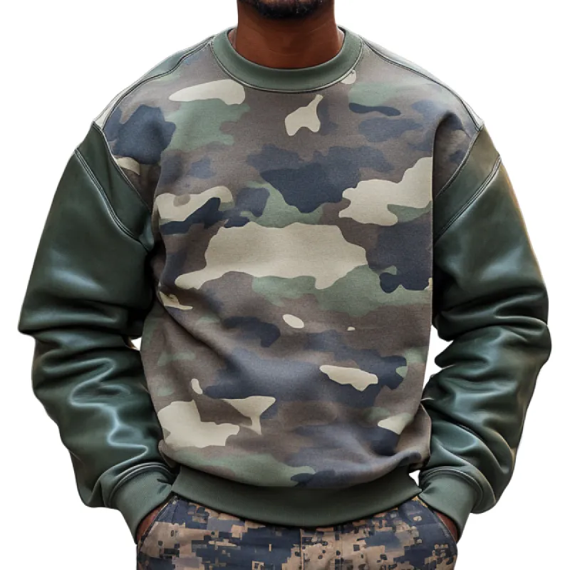 Men's Outdoor Casual Camouflage Patchwork Round Neck Sweatshirt 00925555F sold by Manly