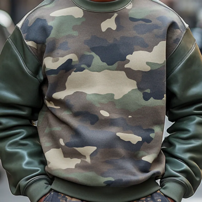 Men's Outdoor Casual Camouflage Patchwork Round Neck Sweatshirt 00925555F sold by Manly product image thumbnail 3