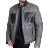 Men's Casual Multi-Pocket Stand Collar Zipper Leather Jacket 30773656F sold by Manly
