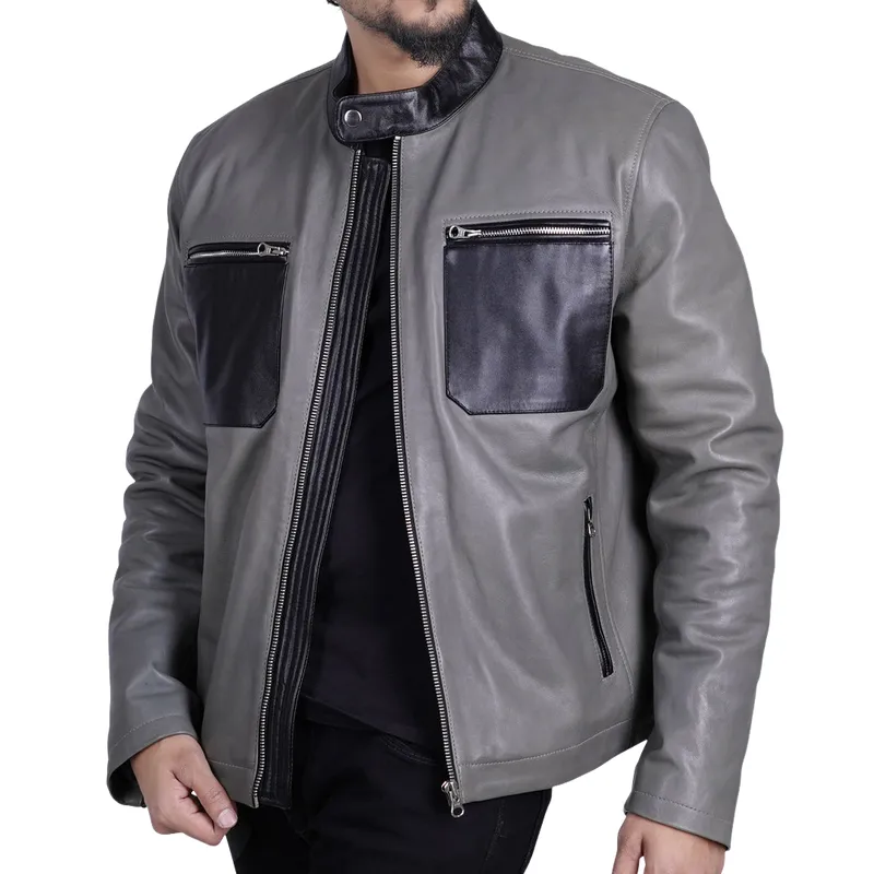 Men's Casual Multi-Pocket Stand Collar Zipper Leather Jacket 30773656F sold by Manly product image thumbnail 3