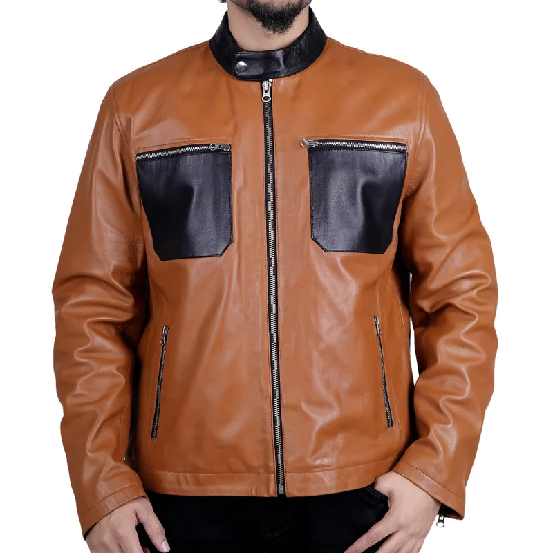 Men's Casual Multi-Pocket Stand Collar Zipper Leather Jacket 30773656F sold by Manly product image thumbnail 2