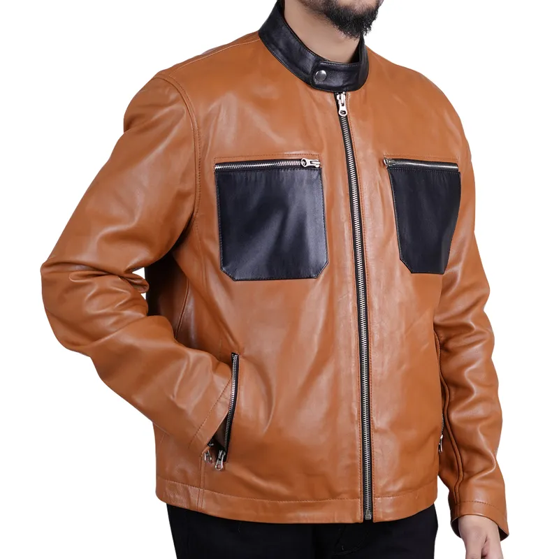 Men's Casual Multi-Pocket Stand Collar Zipper Leather Jacket 30773656F sold by Manly product image thumbnail 4
