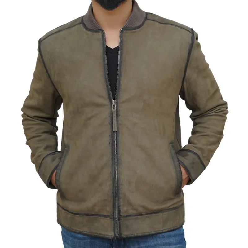 Men's Vintage Casual Baseball Collar Zipper Leather Jacket 10662649F sold by Manly