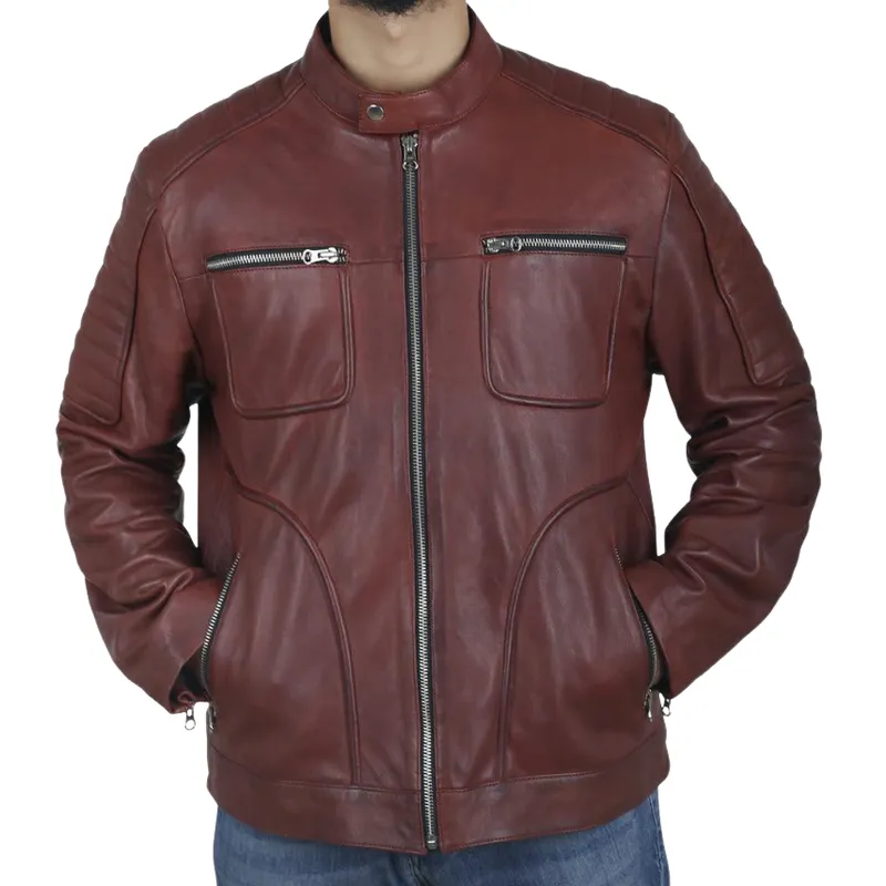 Men's Vintage Casual Stand Collar Zipper Leather Jacket 75550193F sold by Manly