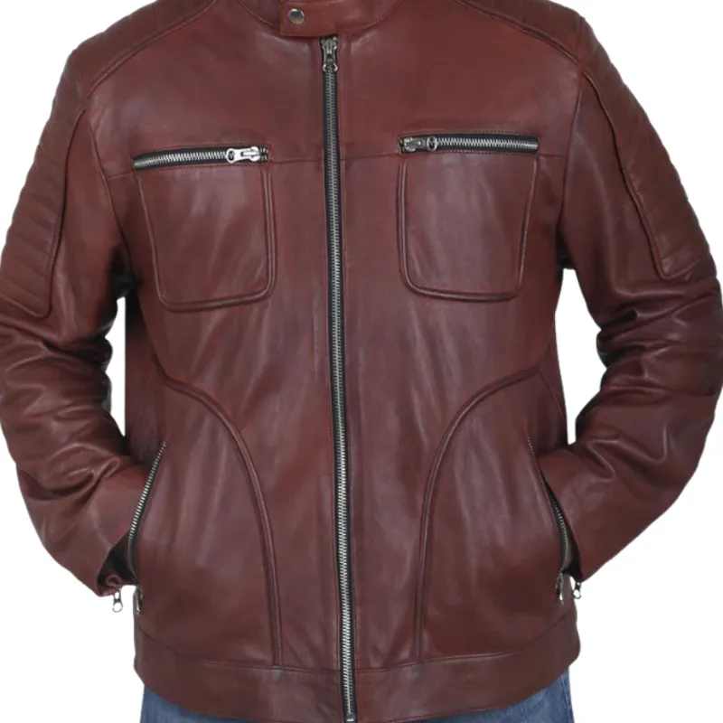 Men's Vintage Casual Stand Collar Zipper Leather Jacket 75550193F sold by Manly product image thumbnail 2