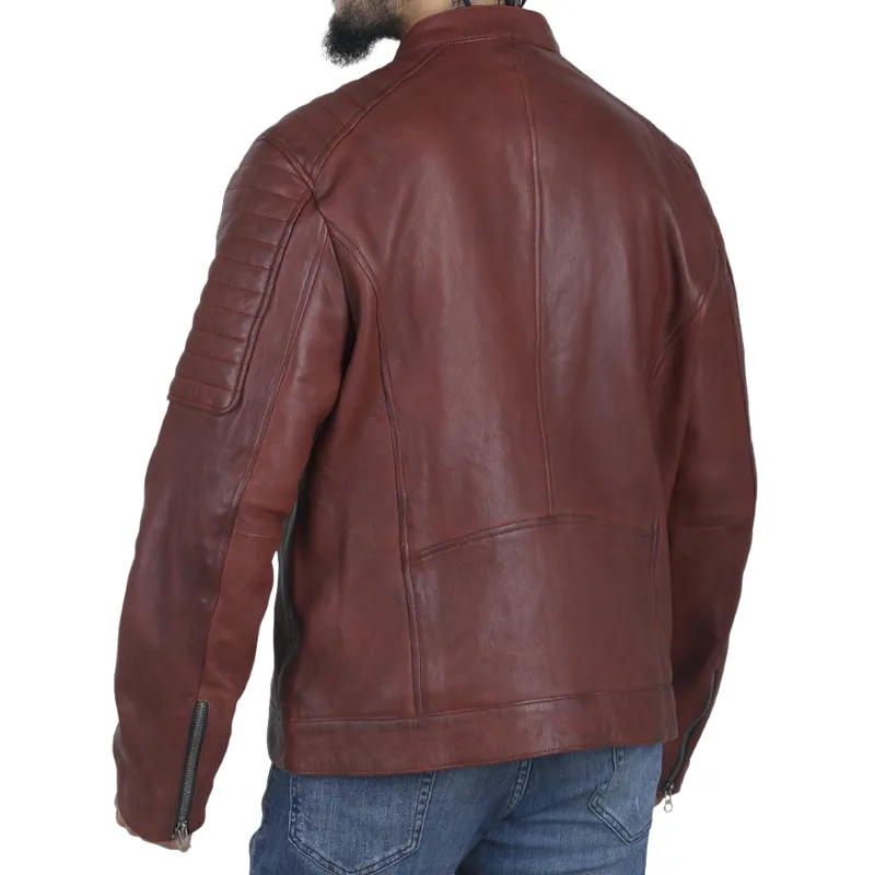 Men's Vintage Casual Stand Collar Zipper Leather Jacket 75550193F sold by Manly product image thumbnail 3
