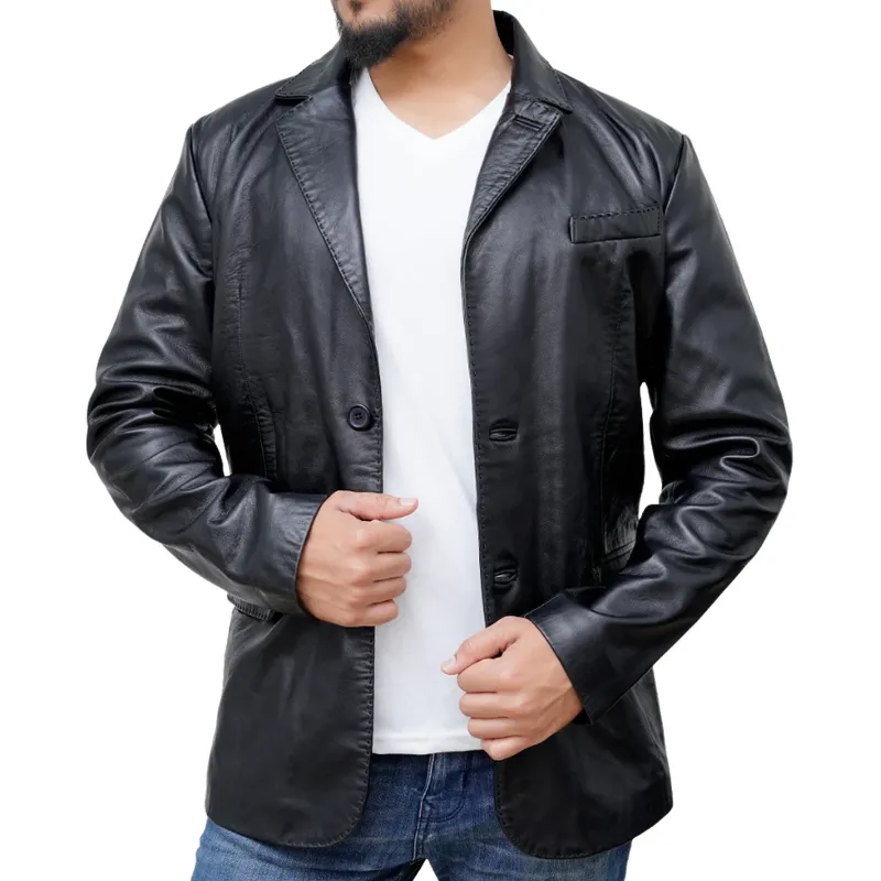 Men's Classic Vintage Lapel Two Button Leather Blazer 77679868F sold by Manly product image thumbnail 3