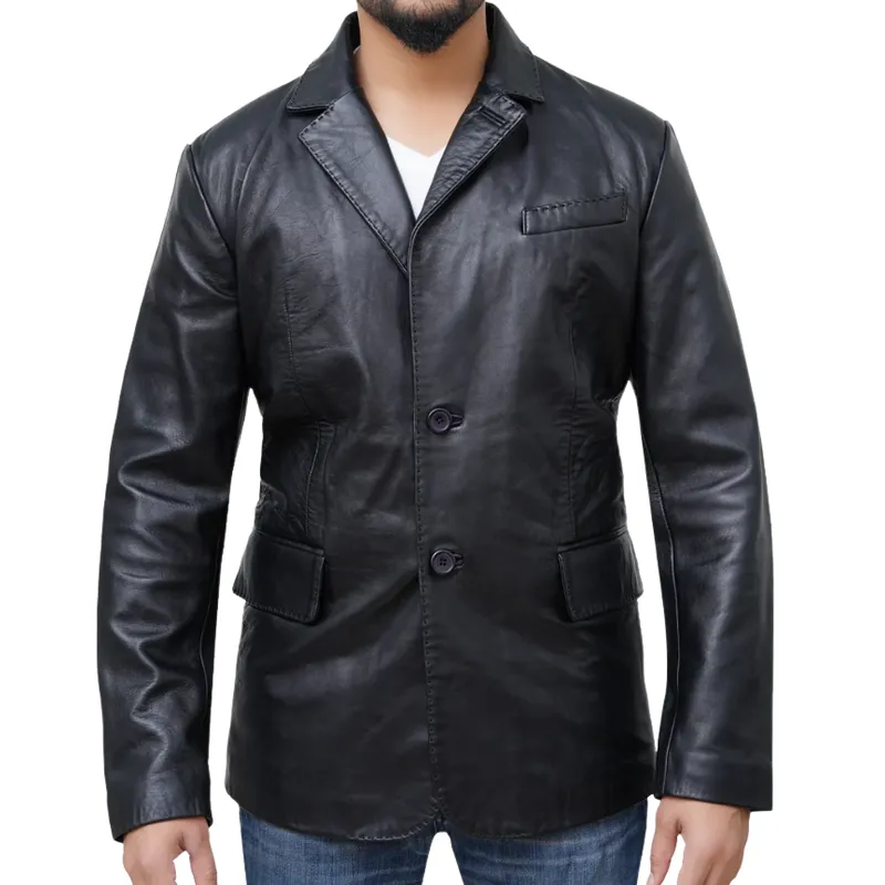 Men's Classic Vintage Lapel Two Button Leather Blazer 77679868F sold by Manly
