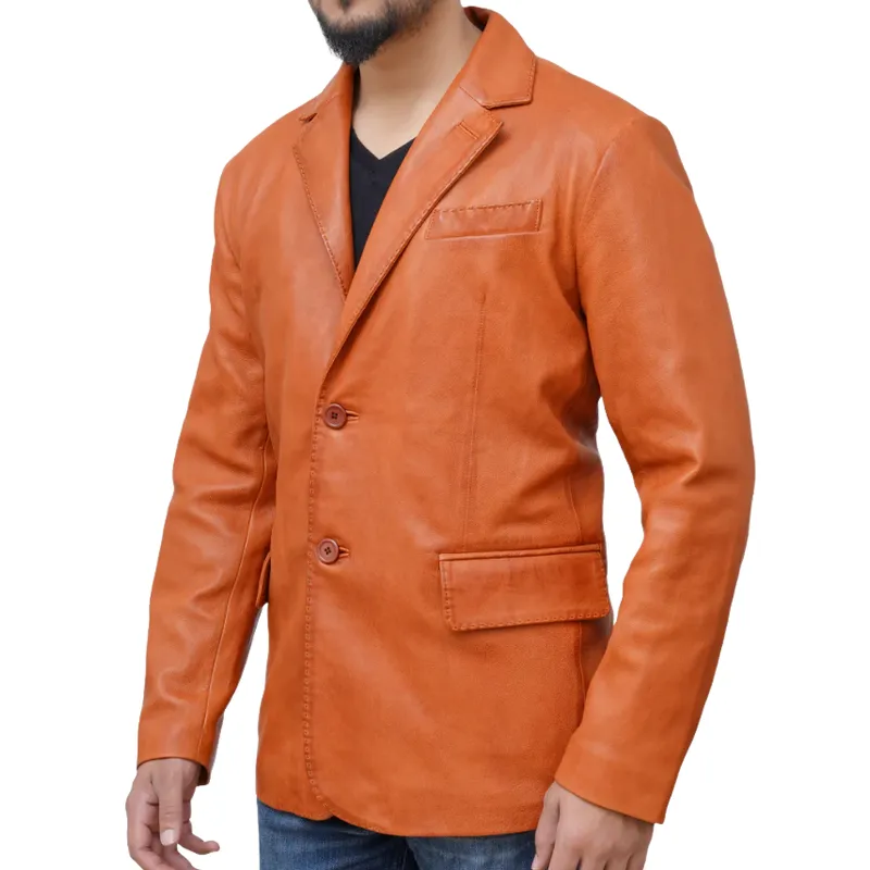 Men's Classic Vintage Lapel Two Button Leather Blazer 77679868F sold by Manly product image thumbnail 4