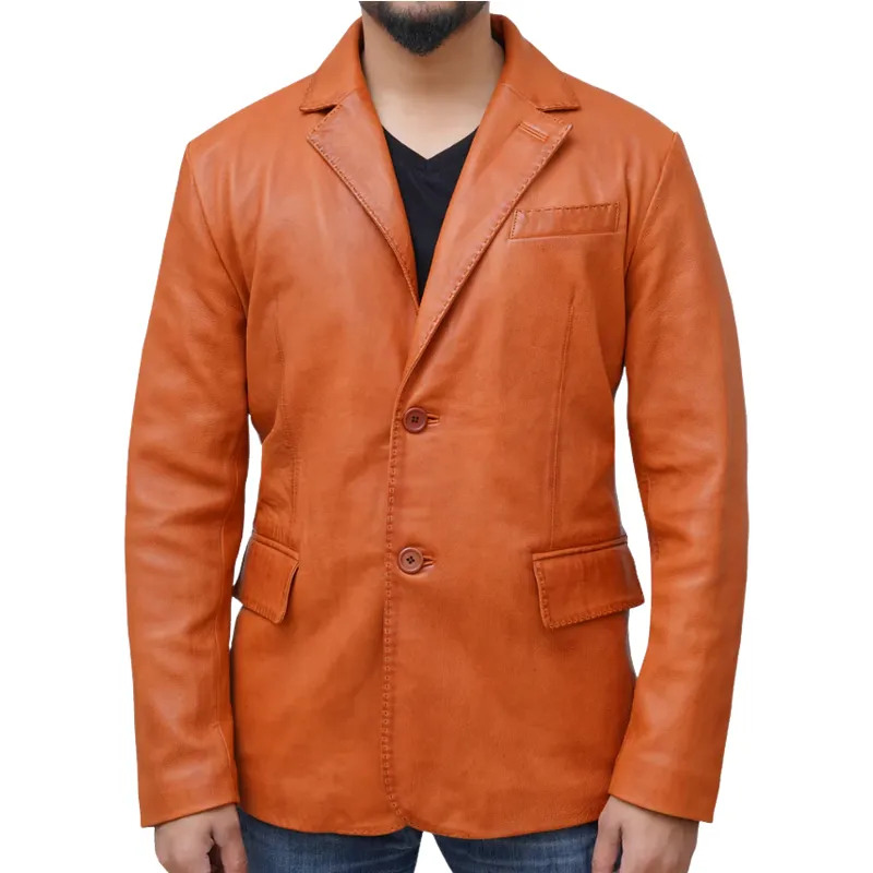 Men's Classic Vintage Lapel Two Button Leather Blazer 77679868F sold by Manly product image thumbnail 2