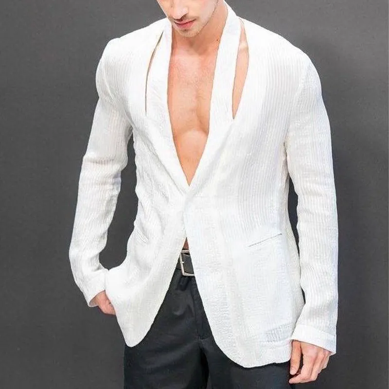 Men's Fashion Casual V-neck Slim Fit Textured Fabric Blazer 41527021K sold by Manly product image thumbnail 2