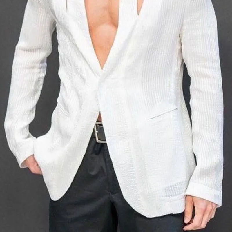 Men's Fashion Casual V-neck Slim Fit Textured Fabric Blazer 41527021K sold by Manly product image thumbnail 4
