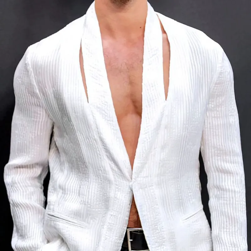 Men's Fashion Casual V-neck Slim Fit Textured Fabric Blazer 41527021K sold by Manly product image thumbnail 3