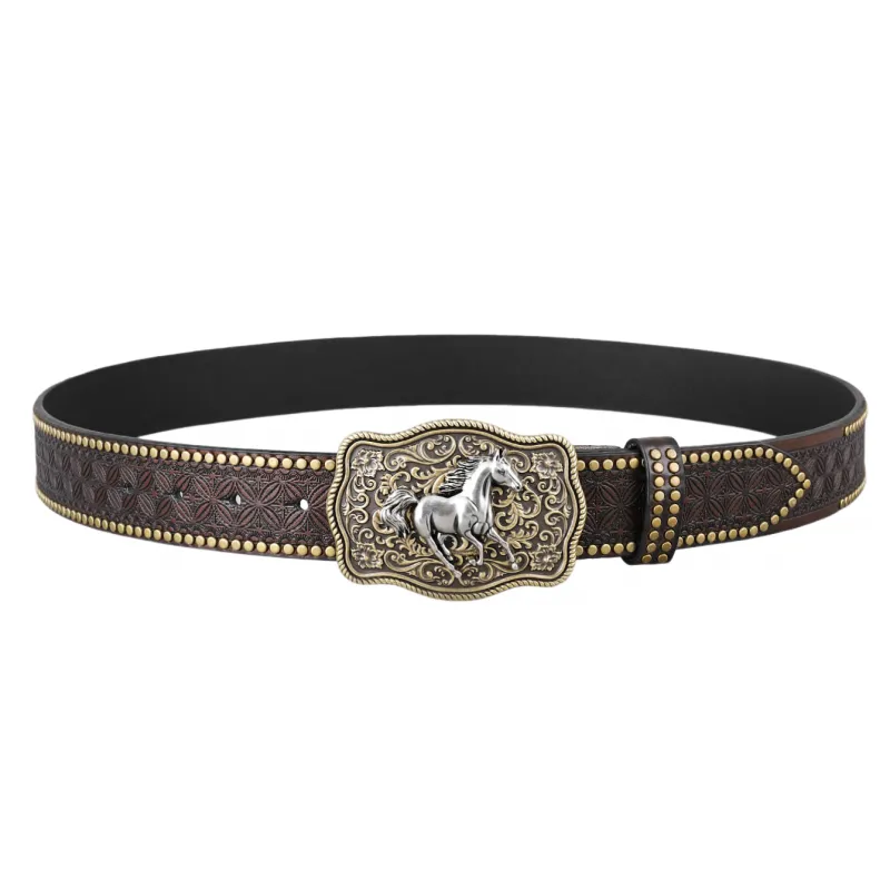 Men's Vintage Embossed Rivet Western Cowboy Leather Belt 73952903M sold by Manly product image thumbnail 2