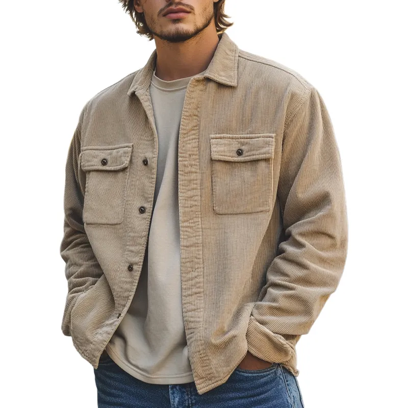 Men's Vintage Loose Fit Corduroy Long Sleeve Button-Down Shirt 84409920U sold by Manly