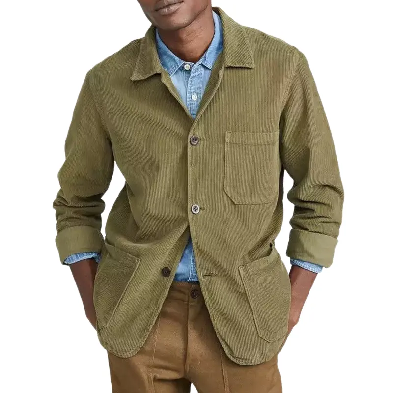 Men's Vintage Loose Fit Corduroy Long Sleeve Button-Down Shirt 68119254U sold by Manly