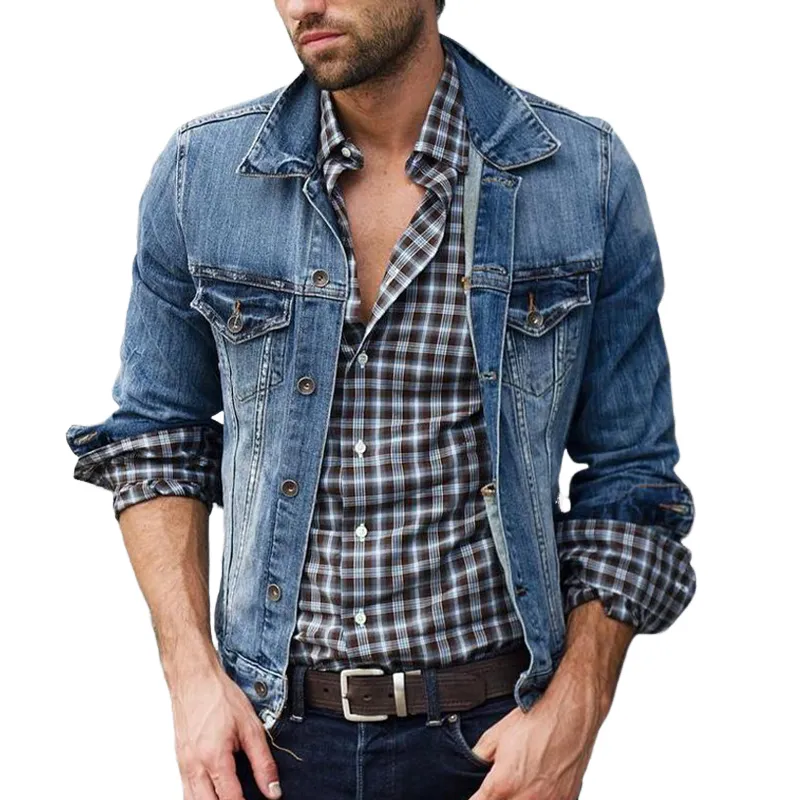 Men's Vintage Washed Denim Button Down Slim Jacket 12888539U sold by Manly