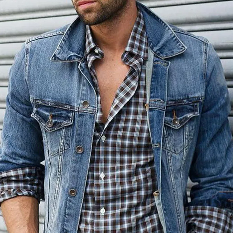 Men's Vintage Washed Denim Button Down Slim Jacket 12888539U sold by Manly product image thumbnail 3