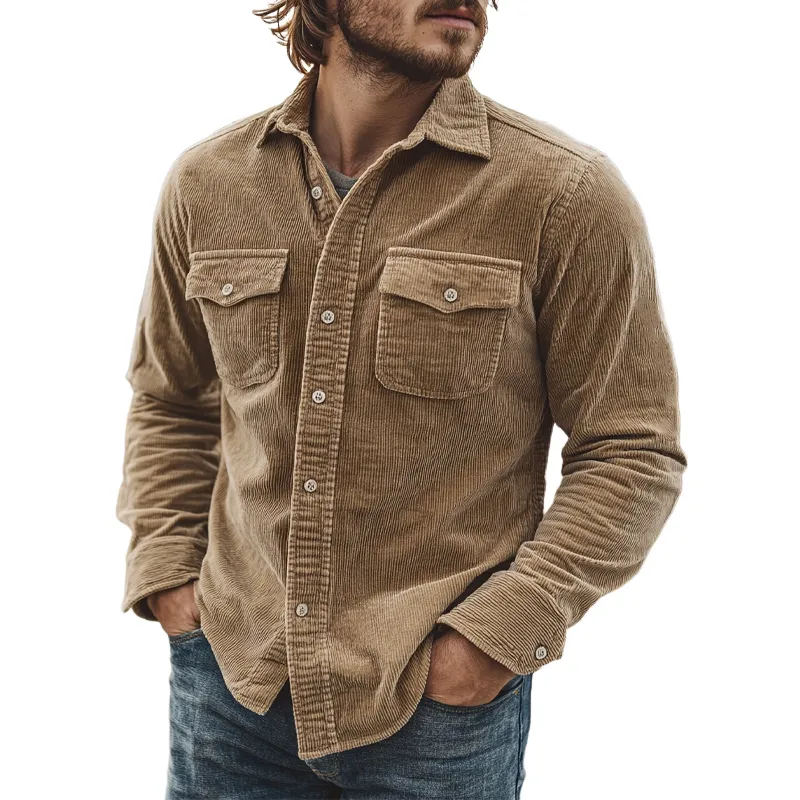 Men's Vintage Loose Fit Corduroy Long Sleeve Button-Down Shirt 70363001U sold by Manly