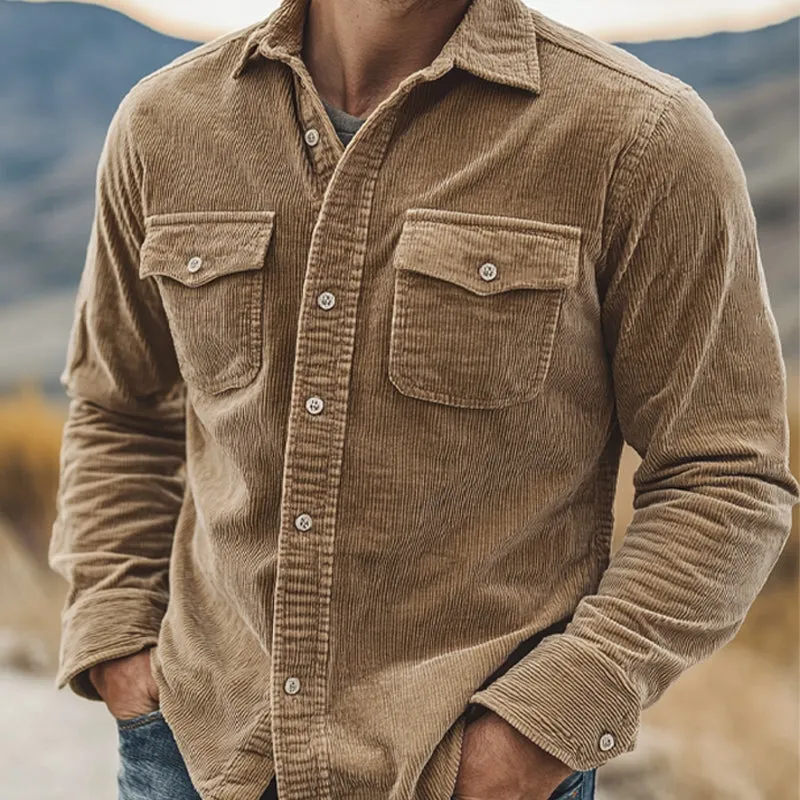 Men's Vintage Loose Fit Corduroy Long Sleeve Button-Down Shirt 70363001U sold by Manly product image thumbnail 2