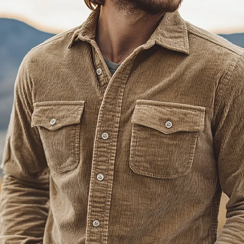 Men's Vintage Loose Fit Corduroy Long Sleeve Button-Down Shirt 70363001U sold by Manly product image thumbnail 3