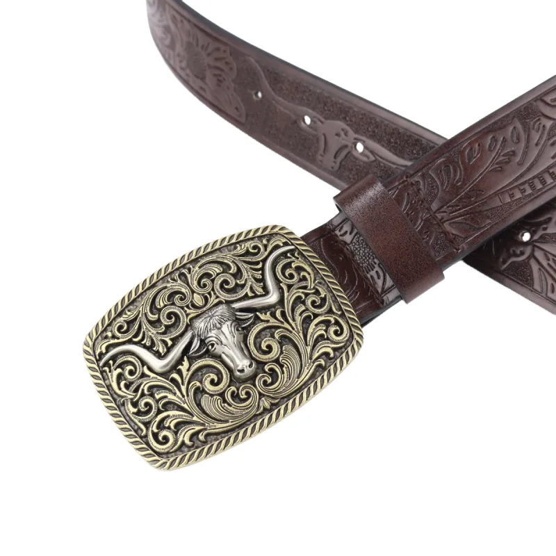 Men's Vintage Engraved Western Cowboy Leather Belt 66925597M sold by Manly product image thumbnail 5