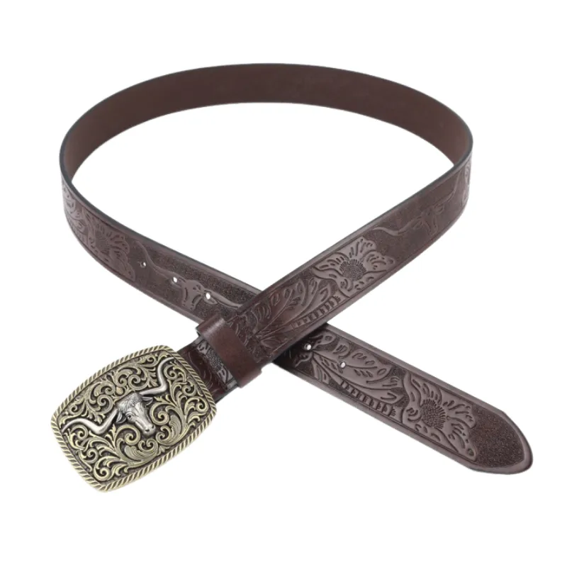 Men's Vintage Engraved Western Cowboy Leather Belt 66925597M sold by Manly product image thumbnail 3