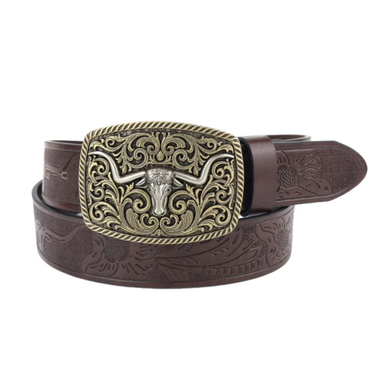 Men's Vintage Engraved Western Cowboy Leather Belt 66925597M sold by Manly