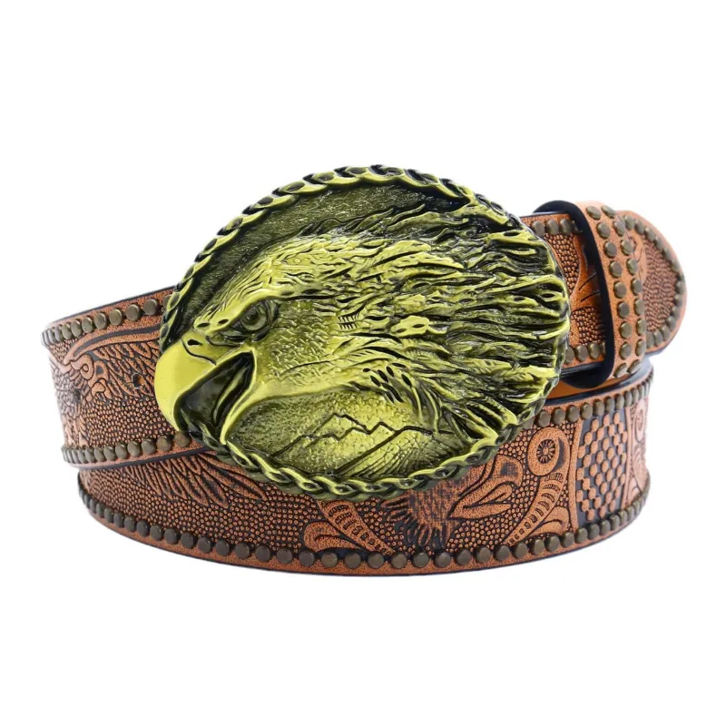 Men's Vintage Embossed Rivet Western Cowboy Leather Belt 61040356M sold by Manly