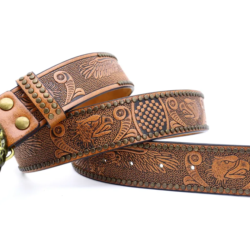 Men's Vintage Embossed Rivet Western Cowboy Leather Belt 61040356M sold by Manly product image thumbnail 5