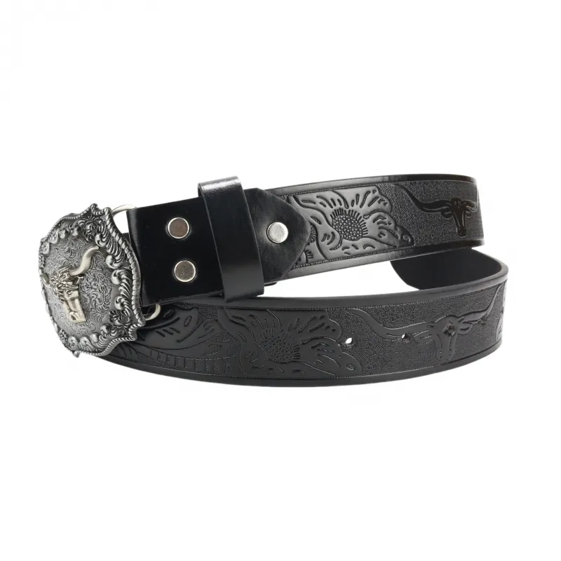 Men's Vintage Bullhead Punk Embossed Western Cowboy Leather Belt 00290054M sold by Manly product image thumbnail 3