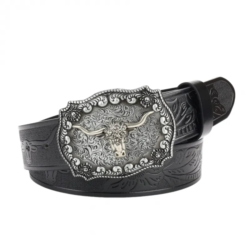 Men's Vintage Bullhead Punk Embossed Western Cowboy Leather Belt 00290054M sold by Manly
