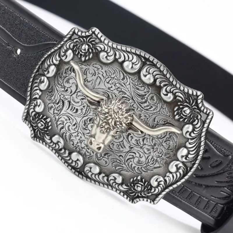 Men's Vintage Bullhead Punk Embossed Western Cowboy Leather Belt 00290054M sold by Manly product image thumbnail 5