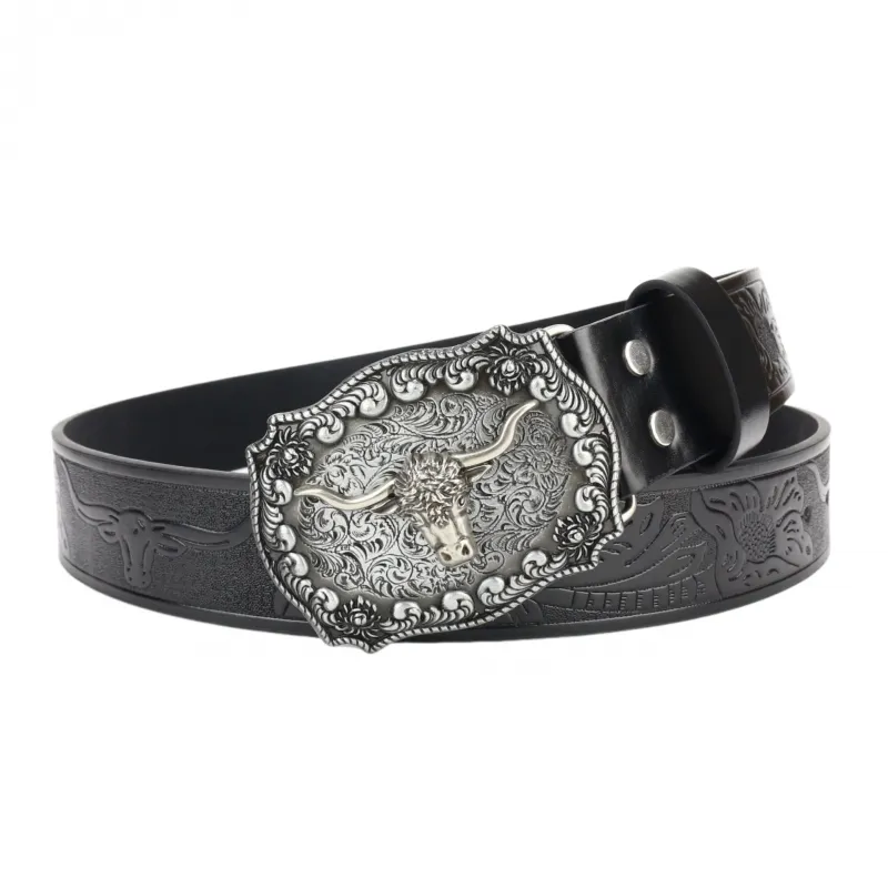 Men's Vintage Bullhead Punk Embossed Western Cowboy Leather Belt 00290054M sold by Manly product image thumbnail 4